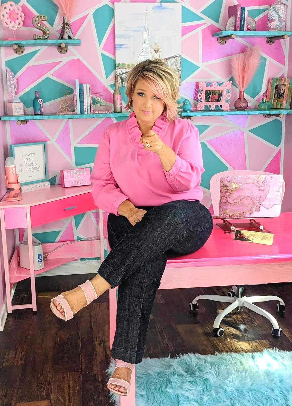 Shannon Sellers in her pink studio office